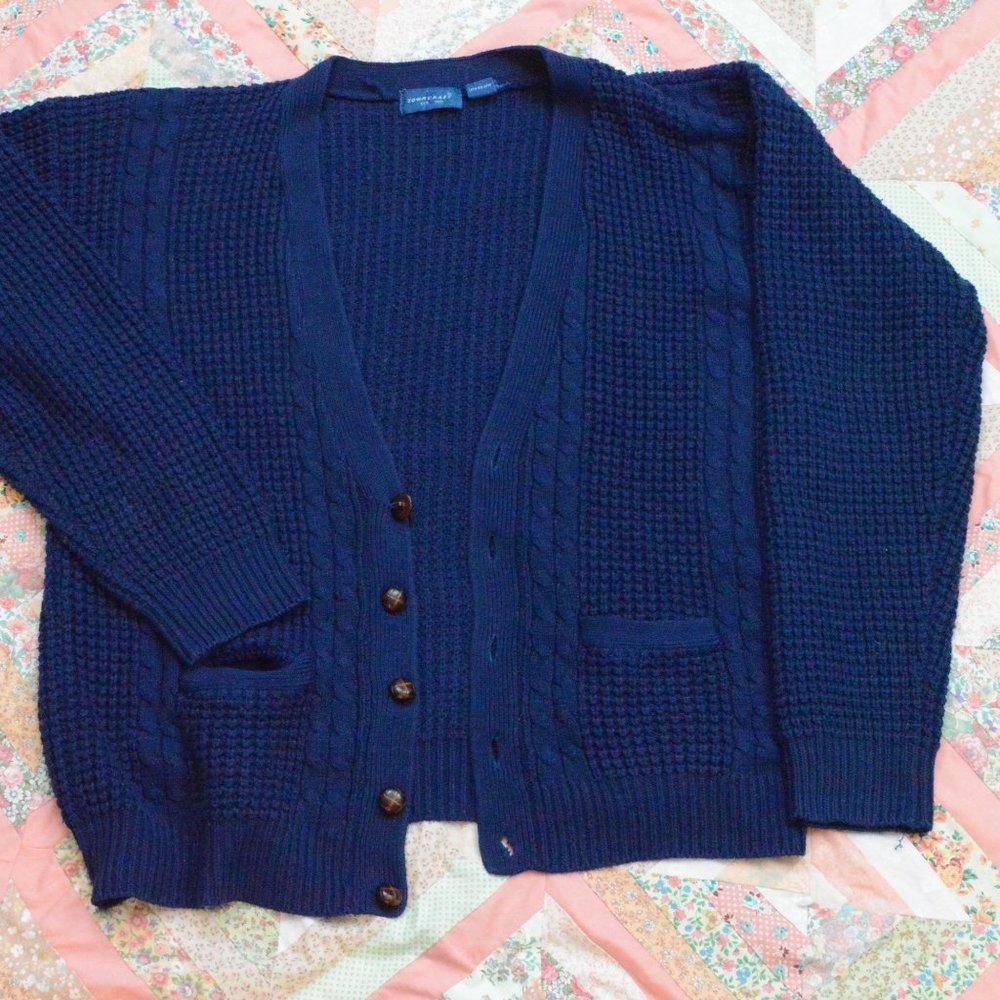 Navy Cable Knitted Cardigan